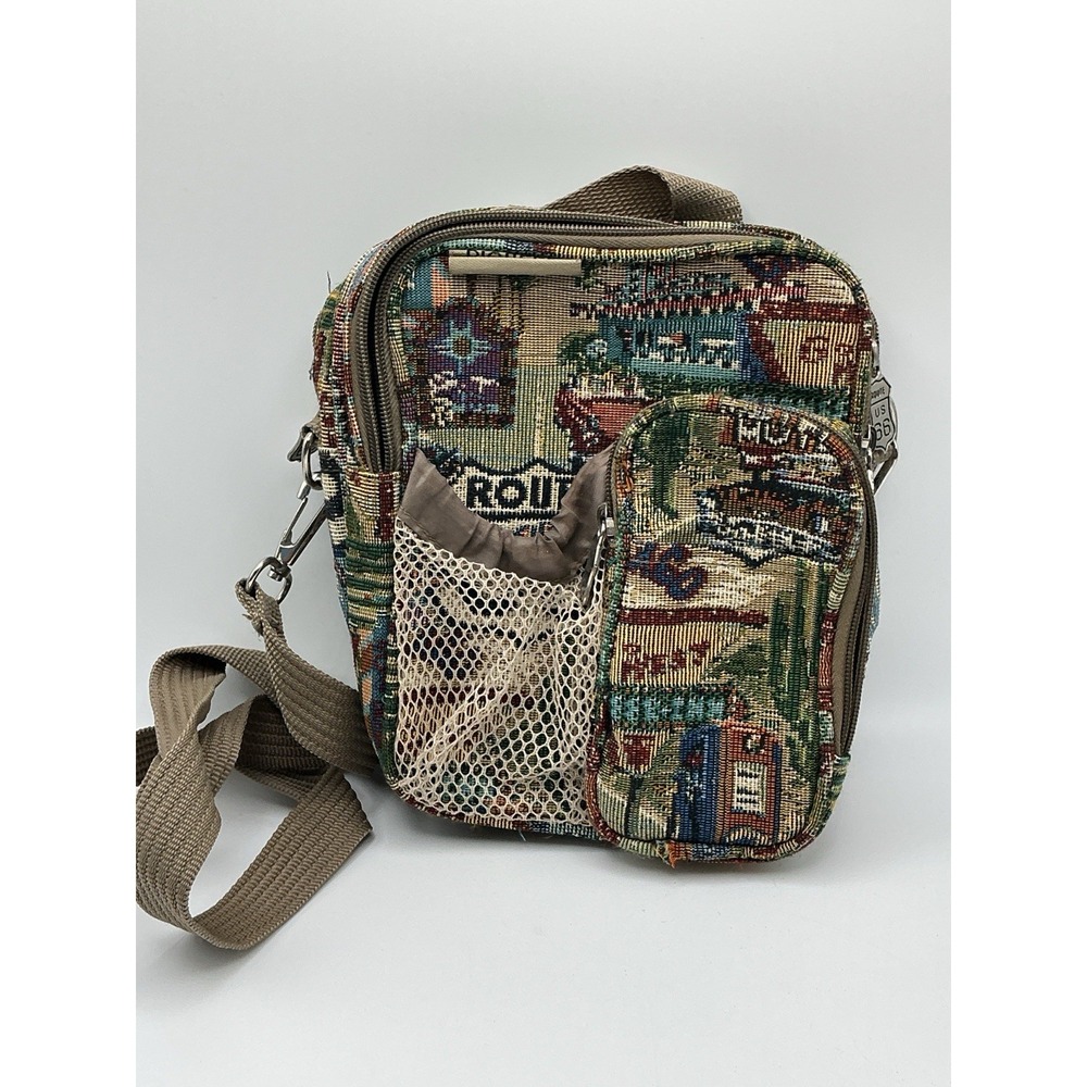 Route 66 Tapestry Travel Bag Karriage-Mate Purse Crossbody Shoulder Zip Close